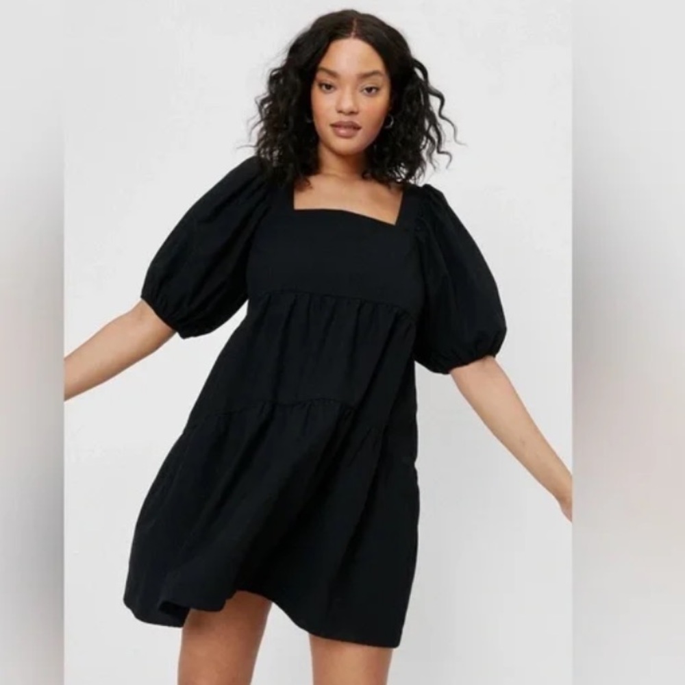 Shinestar tiered puff sleeved square neck mini dress NWT size M